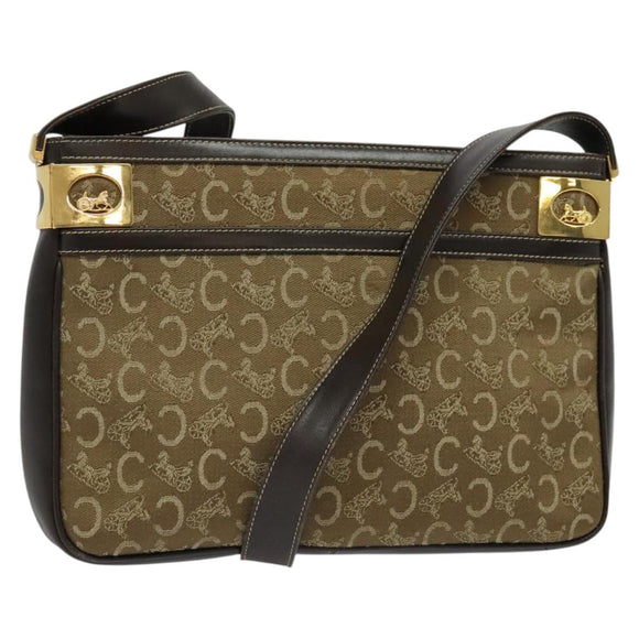 CELINE C Sulky Shoulder Bag Canvas Beige Gold Auth 136204