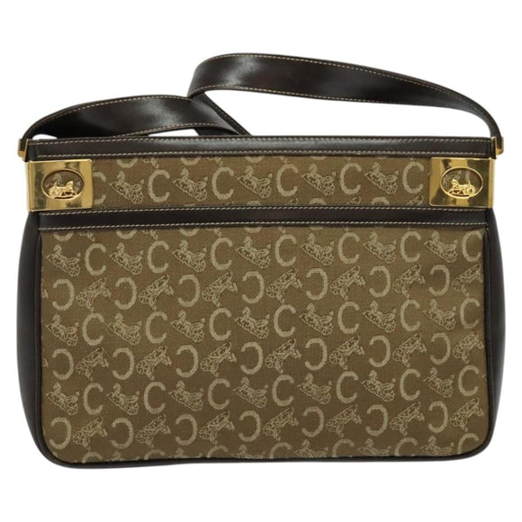 CELINE C Sulky Shoulder Bag Canvas Beige Gold Auth 136204