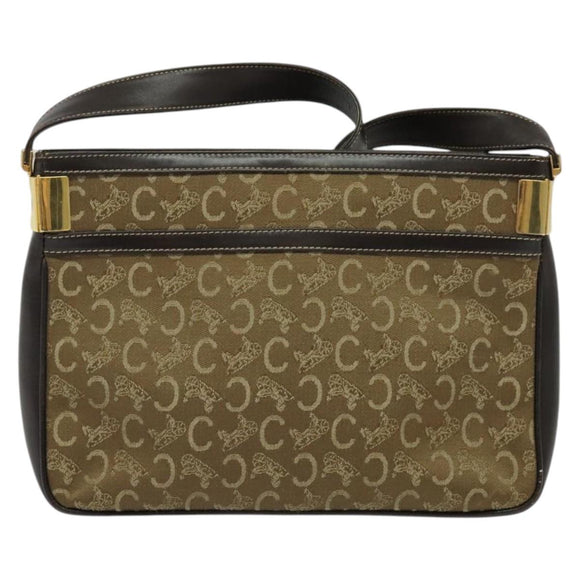 CELINE C Sulky Shoulder Bag Canvas Beige Gold Auth 136204