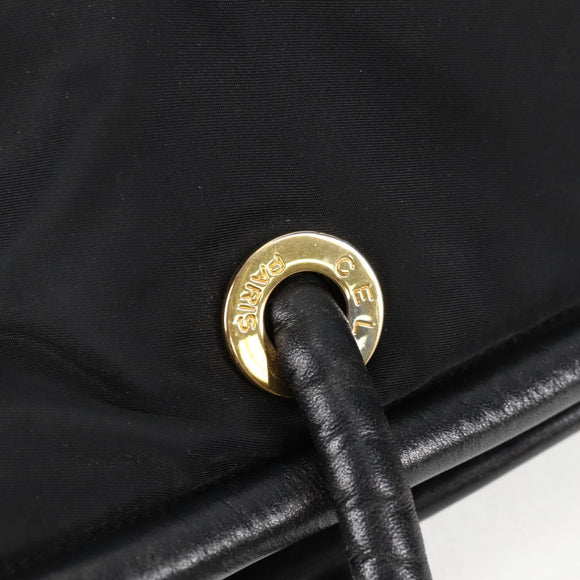 CELINE Tote Bag Nylon Black Gold Auth 136206