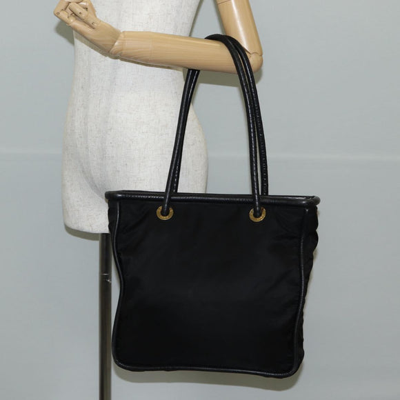 CELINE Tote Bag Nylon Black Gold Auth 136206