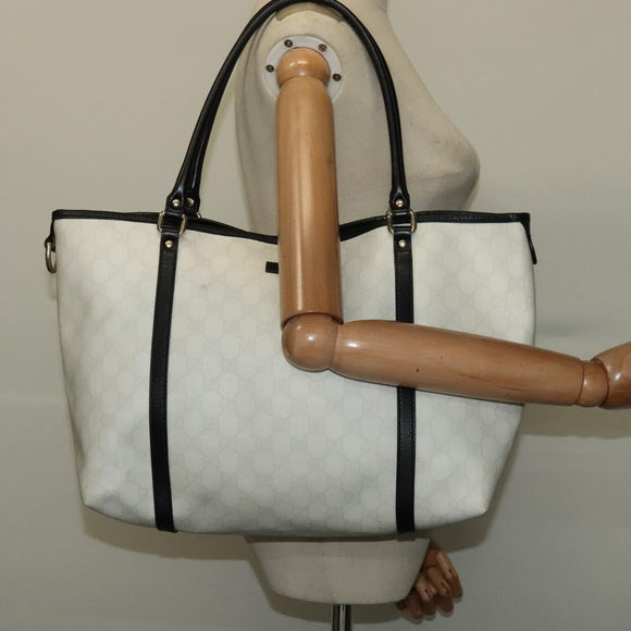 GUCCI GG Supreme Tote Bag PVC White Gold 197953 Auth 136210