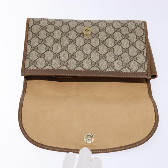 GUCCI GG Supreme Web Sherry Line Clutch Bag PVC Beige Gold 89 01 030 Auth 136211