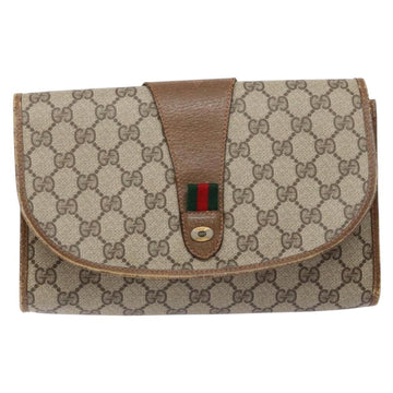 GUCCI GG Supreme Web Sherry Line Clutch Bag PVC Beige Gold 89 01 030 Auth 136211 - 0