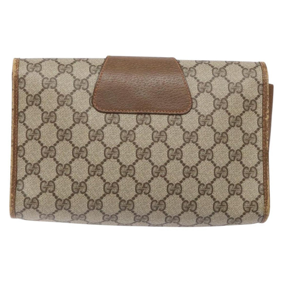 GUCCI GG Supreme Web Sherry Line Clutch Bag PVC Beige Gold 89 01 030 Auth 136211