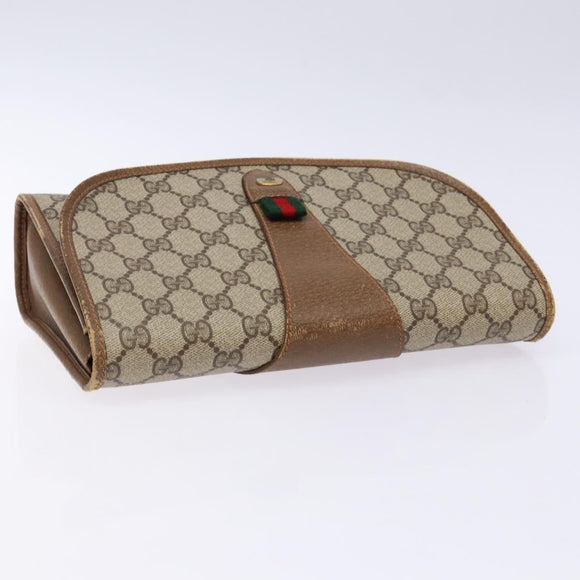 GUCCI GG Supreme Web Sherry Line Clutch Bag PVC Beige Gold 89 01 030 Auth 136211