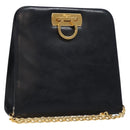 Salvatore Ferragamo Gancini Chain Shoulder Bag Leather Navy Gold Auth 136212-1