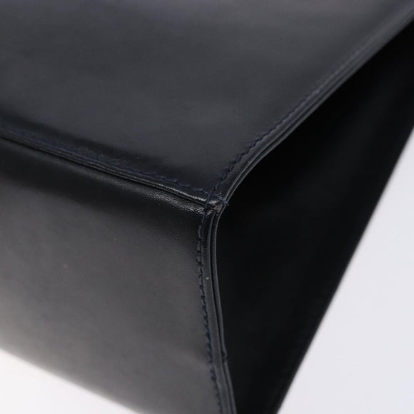 Salvatore Ferragamo Gancini Chain Shoulder Bag Leather Navy Gold Auth 136212