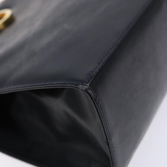 Salvatore Ferragamo Gancini Chain Shoulder Bag Leather Navy Gold Auth 136212