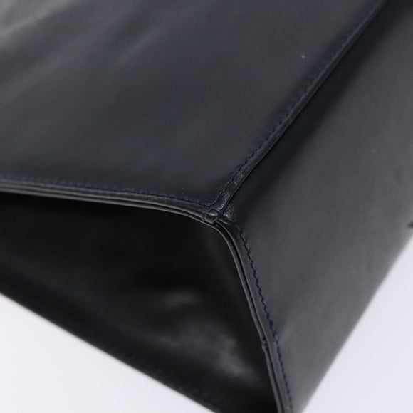 Salvatore Ferragamo Gancini Chain Shoulder Bag Leather Navy Gold Auth 136212