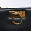 Salvatore Ferragamo Gancini Chain Shoulder Bag Leather Navy Gold Auth 136212-14