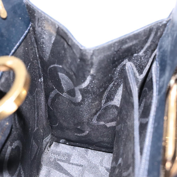 Salvatore Ferragamo Gancini Chain Shoulder Bag Leather Navy Gold Auth 136212