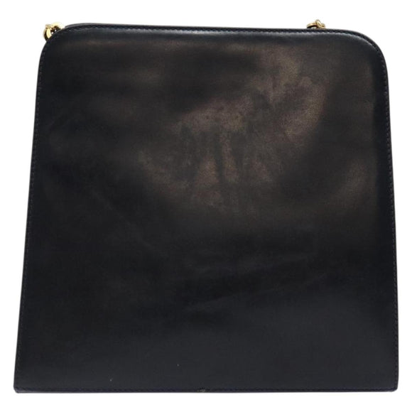 Salvatore Ferragamo Gancini Chain Shoulder Bag Leather Navy Gold Auth 136212