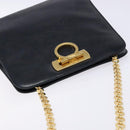 Salvatore Ferragamo Gancini Chain Shoulder Bag Leather Navy Gold Auth 136212-6