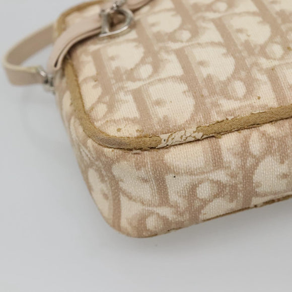 Christian Dior Trotter Canvas Romantic Pouch PVC Beige Silver Auth 136216