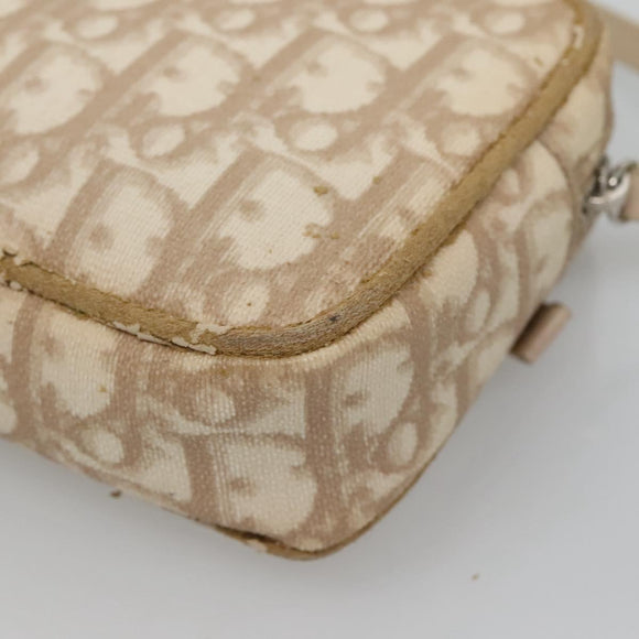 Christian Dior Trotter Canvas Romantic Pouch PVC Beige Silver Auth 136216