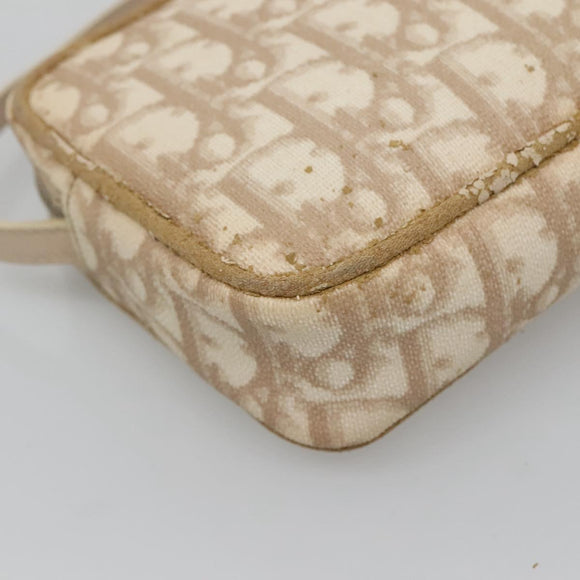 Christian Dior Trotter Canvas Romantic Pouch PVC Beige Silver Auth 136216