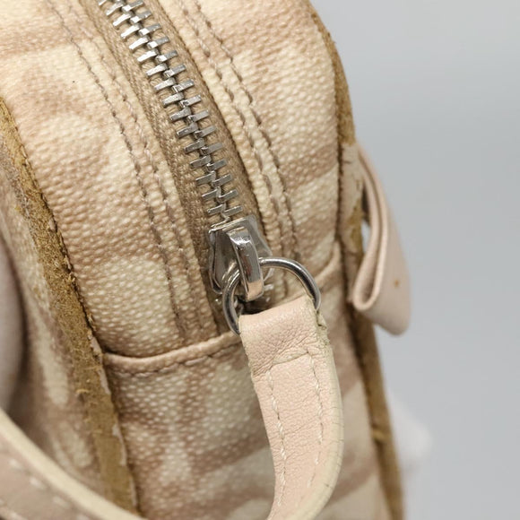 Christian Dior Trotter Canvas Romantic Pouch PVC Beige Silver Auth 136216