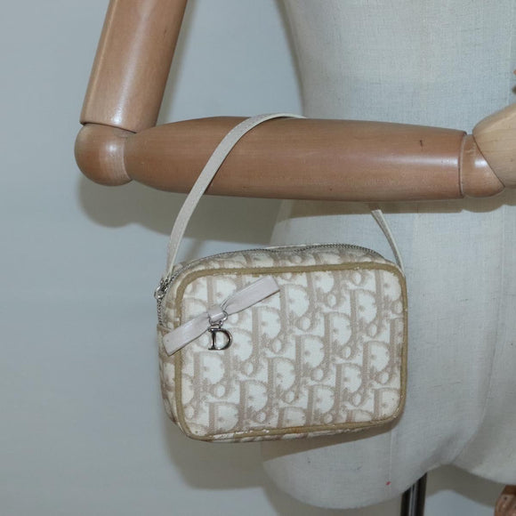Christian Dior Trotter Canvas Romantic Pouch PVC Beige Silver Auth 136216