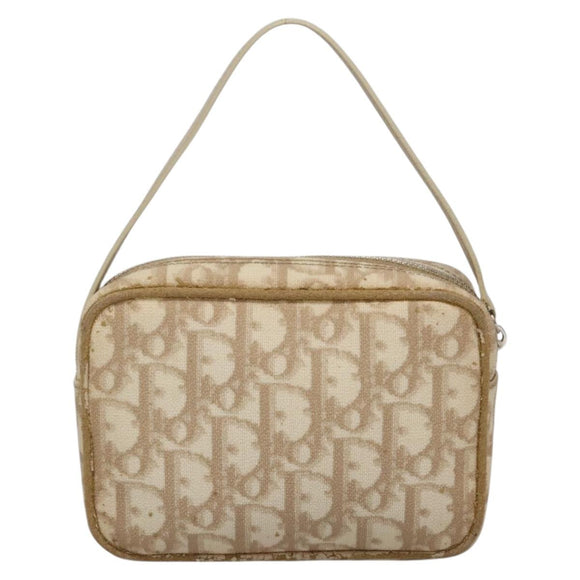 Christian Dior Trotter Canvas Romantic Pouch PVC Beige Silver Auth 136216