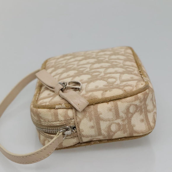 Christian Dior Trotter Canvas Romantic Pouch PVC Beige Silver Auth 136216