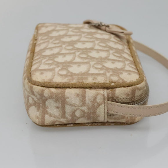 Christian Dior Trotter Canvas Romantic Pouch PVC Beige Silver Auth 136216
