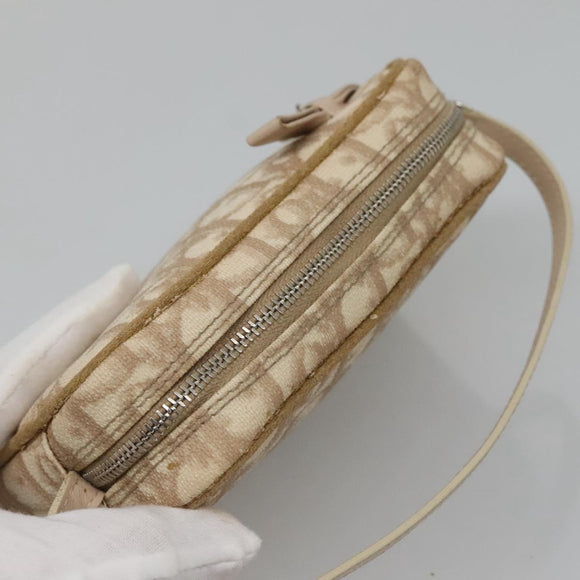 Christian Dior Trotter Canvas Romantic Pouch PVC Beige Silver Auth 136216