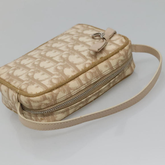 Christian Dior Trotter Canvas Romantic Pouch PVC Beige Silver Auth 136216