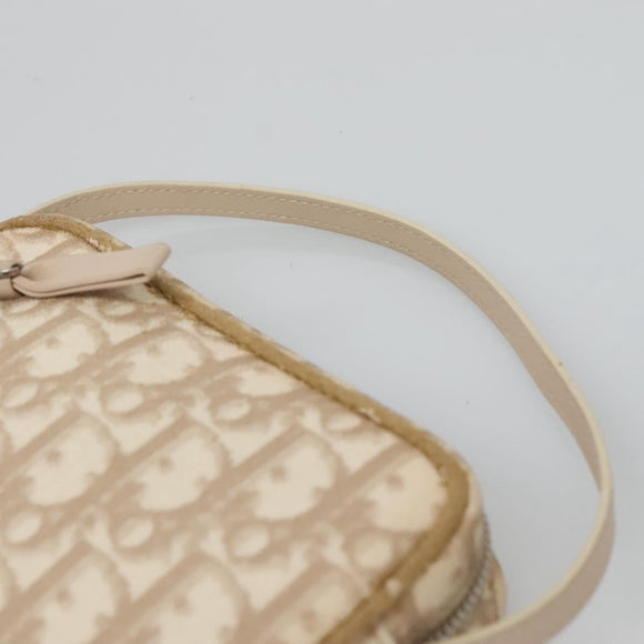 Christian Dior Trotter Canvas Romantic Pouch PVC Beige Silver Auth 136216