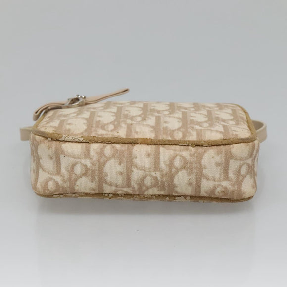 Christian Dior Trotter Canvas Romantic Pouch PVC Beige Silver Auth 136216