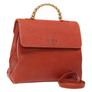 LOEWE Velazquez Hand Bag Leather 2way Red Gold Auth 136263-1