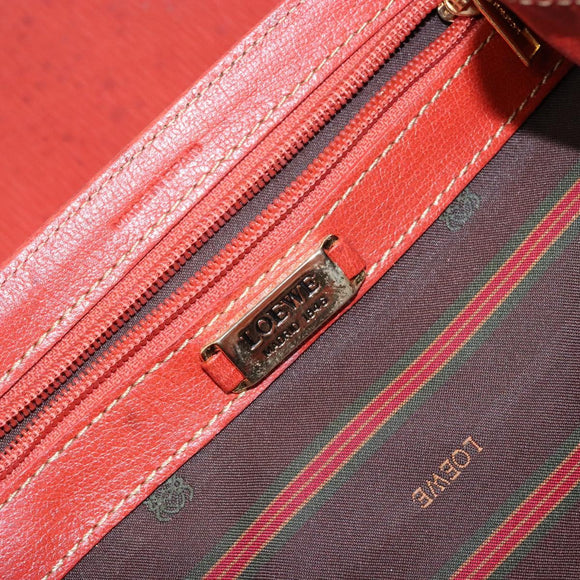 LOEWE Velazquez Hand Bag Leather 2way Red Gold Auth 136263