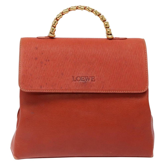 LOEWE Velazquez Hand Bag Leather 2way Red Gold Auth 136263