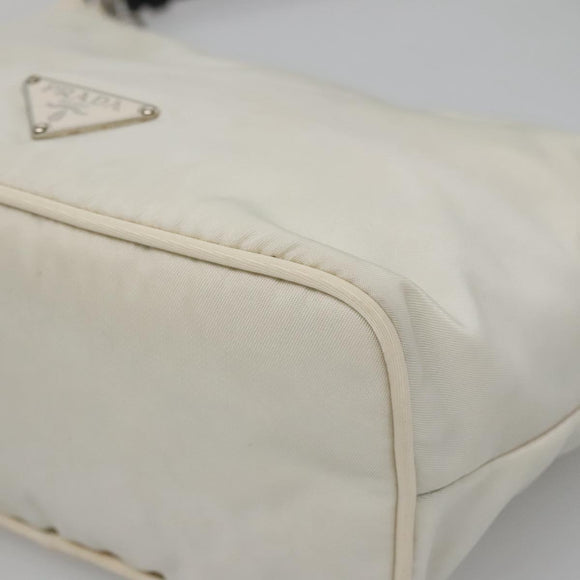 PRADA Shoulder Bag Nylon White Silver Auth 136266