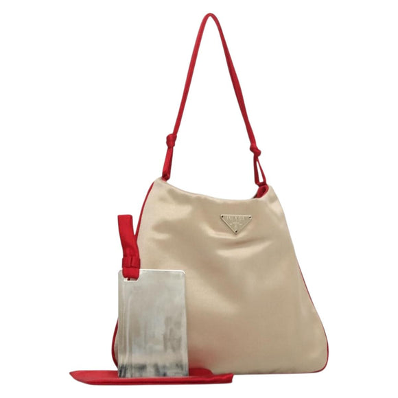 PRADA Hand Bag Satin Beige Auth 136267