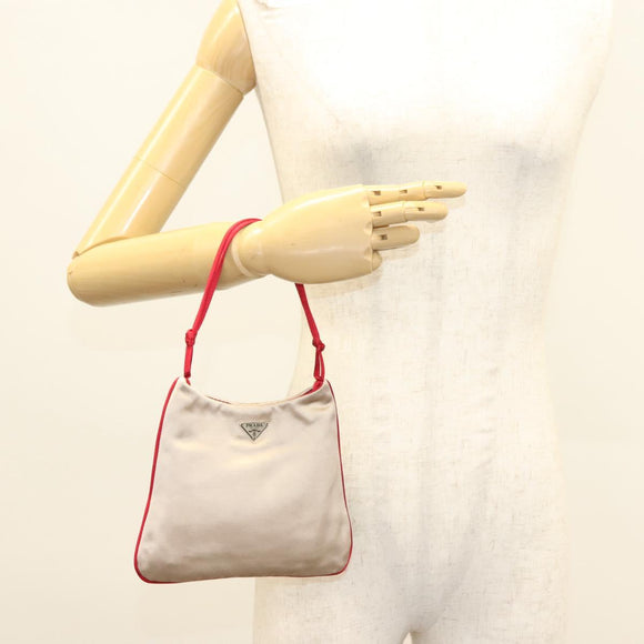 PRADA Hand Bag Satin Beige Auth 136267