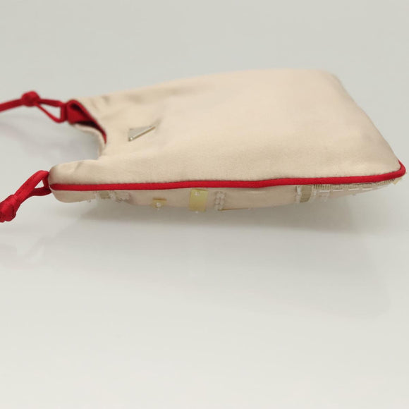 PRADA Hand Bag Satin Beige Auth 136267
