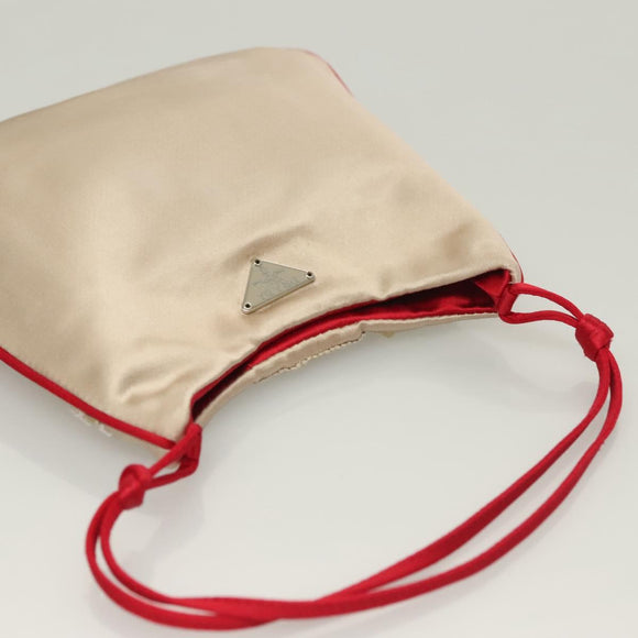 PRADA Hand Bag Satin Beige Auth 136267