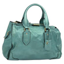 BURBERRY Protham Hand Bag Leather Blue Gold Auth 136277-1