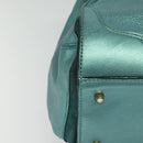 BURBERRY Protham Hand Bag Leather Blue Gold Auth 136277-9