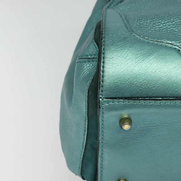 BURBERRY Protham Hand Bag Leather Blue Gold Auth 136277