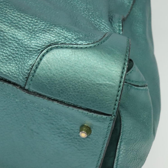 BURBERRY Protham Hand Bag Leather Blue Gold Auth 136277