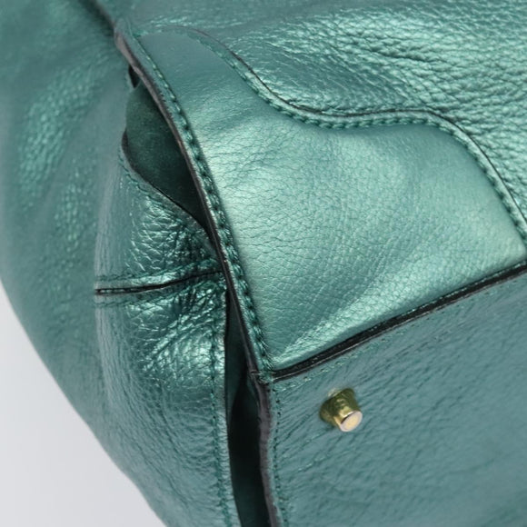 BURBERRY Protham Hand Bag Leather Blue Gold Auth 136277