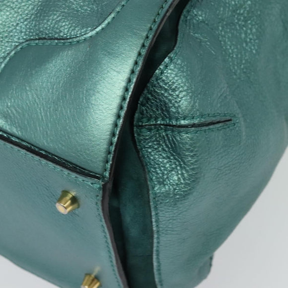 BURBERRY Protham Hand Bag Leather Blue Gold Auth 136277