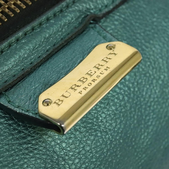 BURBERRY Protham Hand Bag Leather Blue Gold Auth 136277