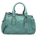 BURBERRY Protham Hand Bag Leather Blue Gold Auth 136277-13