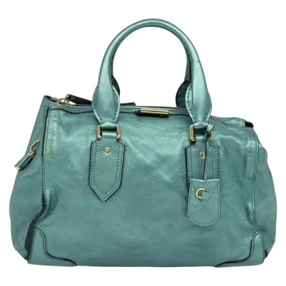 BURBERRY Protham Hand Bag Leather Blue Gold Auth 136277