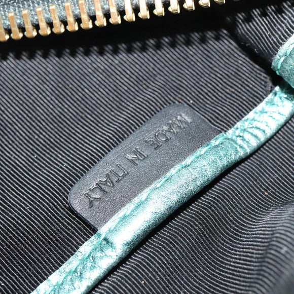 BURBERRY Protham Hand Bag Leather Blue Gold Auth 136277