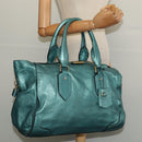 BURBERRY Protham Hand Bag Leather Blue Gold Auth 136277-22