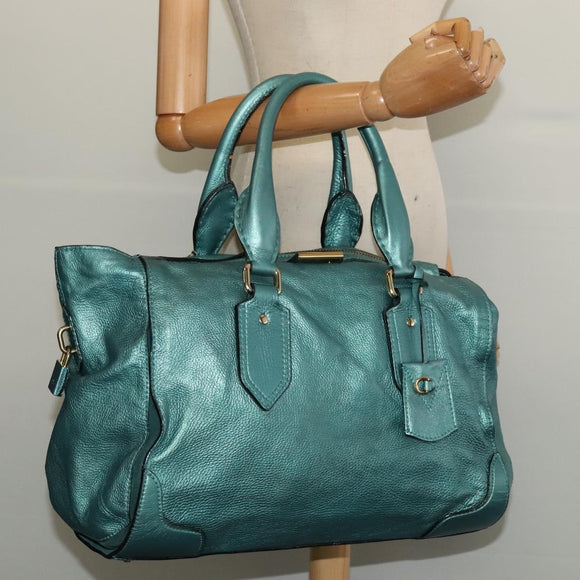 BURBERRY Protham Hand Bag Leather Blue Gold Auth 136277